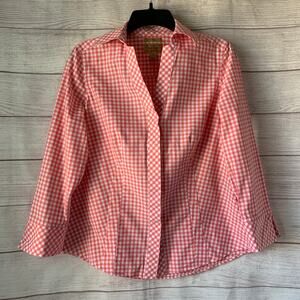 Taylor Investments Gold Label Pink White Gingham Check Button Up Shirt Size 6